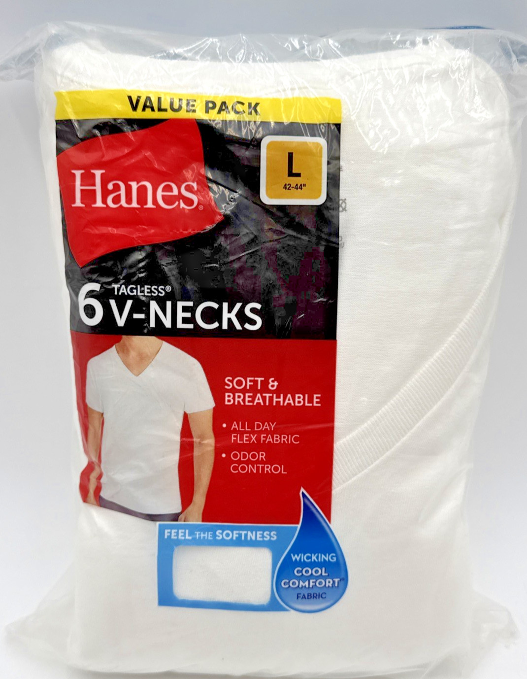 Hanes 777VP6 Men&rsquo;s T-Shirt, Size L – White (6 Piece)