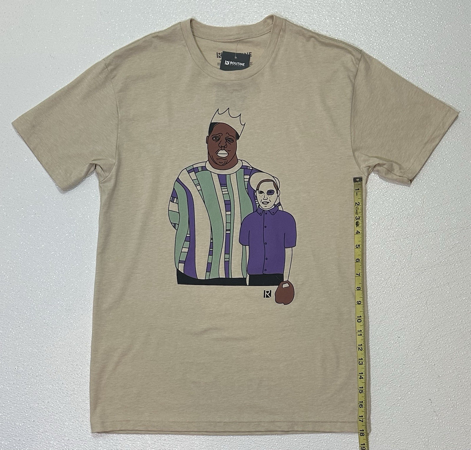 ROUTINE BASEBALL Size Medium Beige Biggie Smalls Sandlot T-shirt NWT