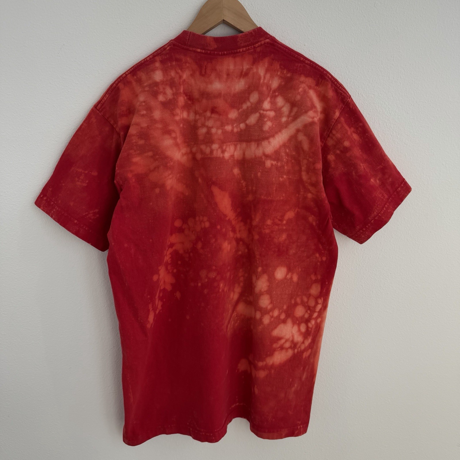 Custom Bleached Red T Shirt XL Tall Acid Wash Distressed Streetwear 100% Cotton