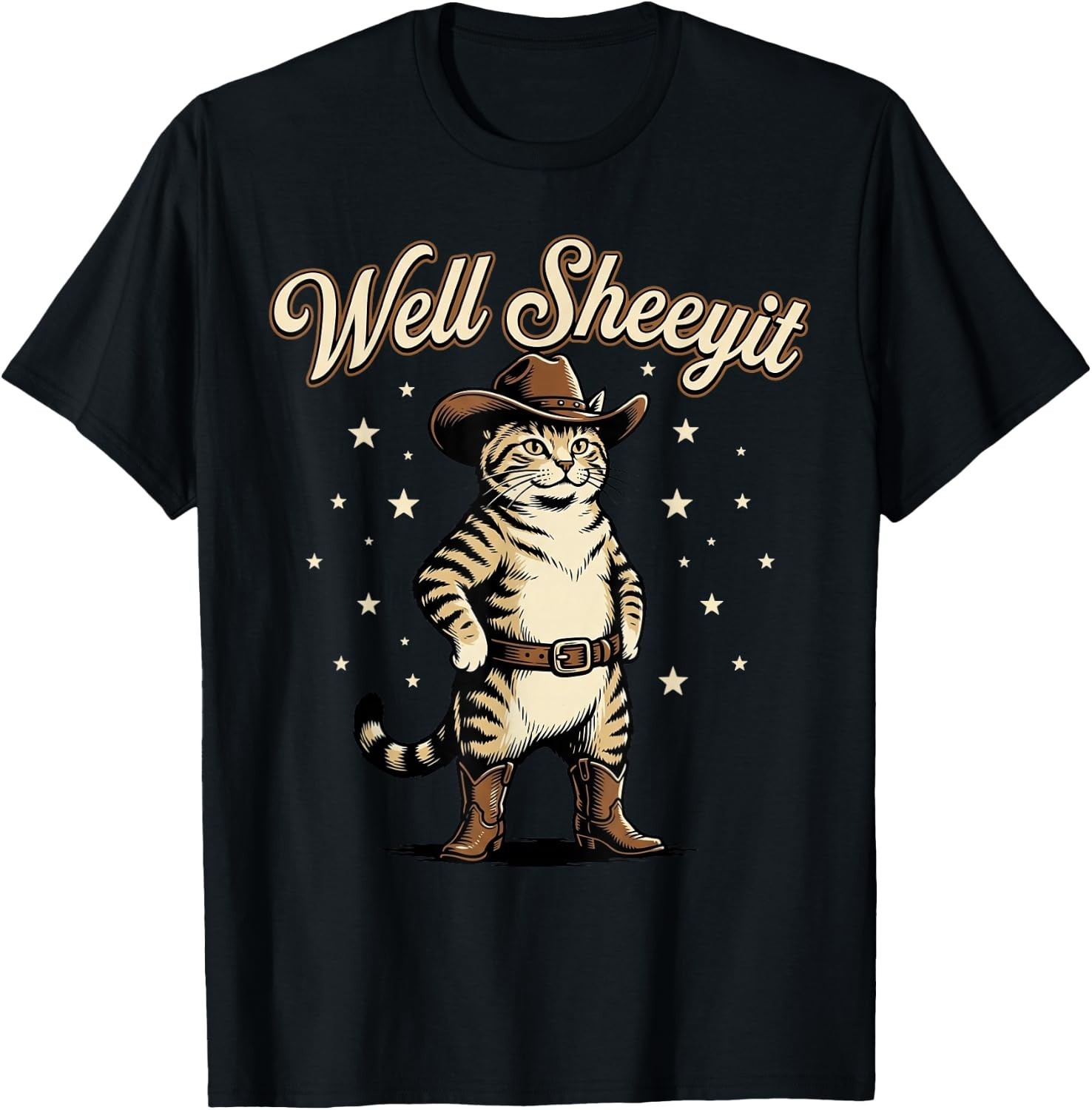 Well Sheeyit Funny Cowboy Cat Vintage Western Humor Art T-Shirt