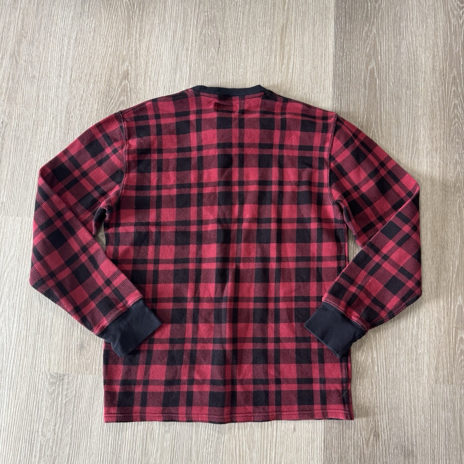 Polo Ralph Lauren Red Black Buffalo Plaid Waffle Knit Pony Thermal Shirt Size L