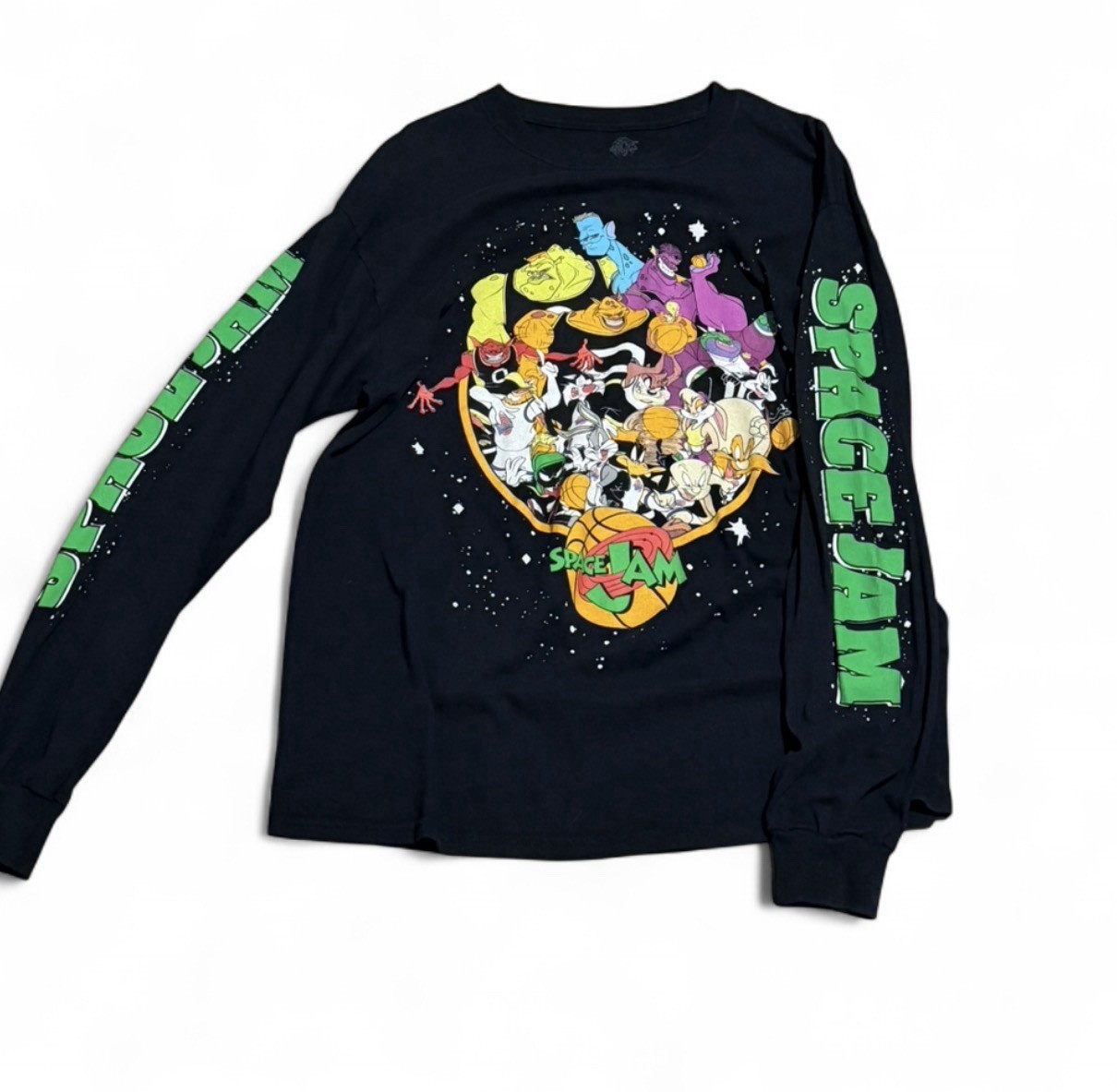 Space Jam Looney Tunes Bugs Bunny Graphic T-Shirt L Black Crew Neck Long Sleeve