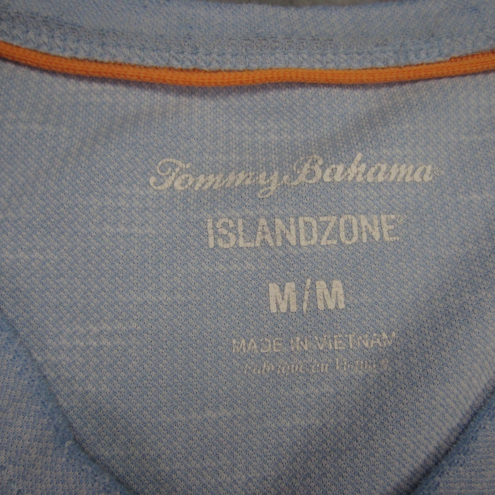 Tommy Bahama Shirt Mens Medium Blue V Neck Short Sleeve Island Zone Coolmax
