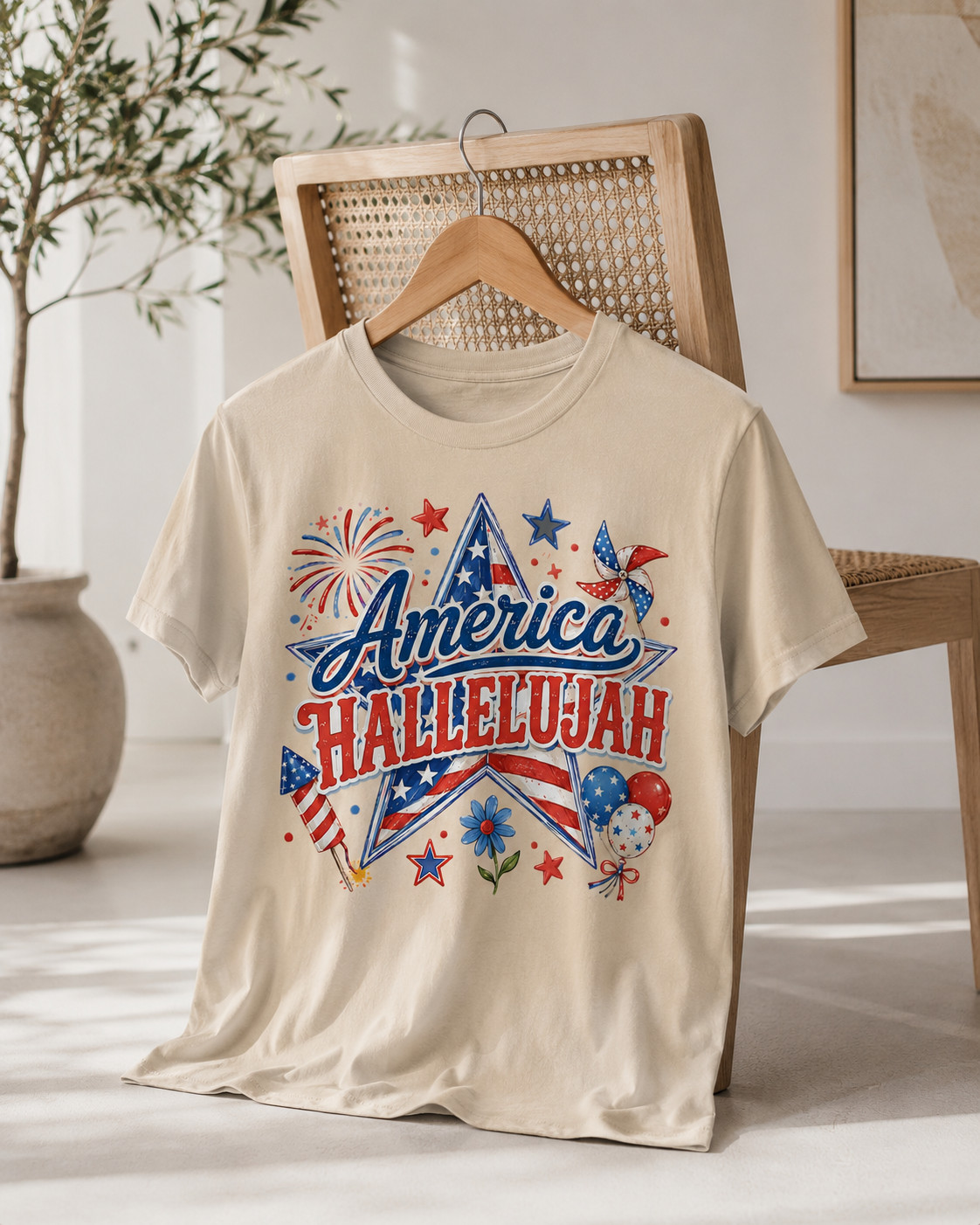 America Hallelujah Shirt 4th July Christian Faith Patriotic Cream Tee