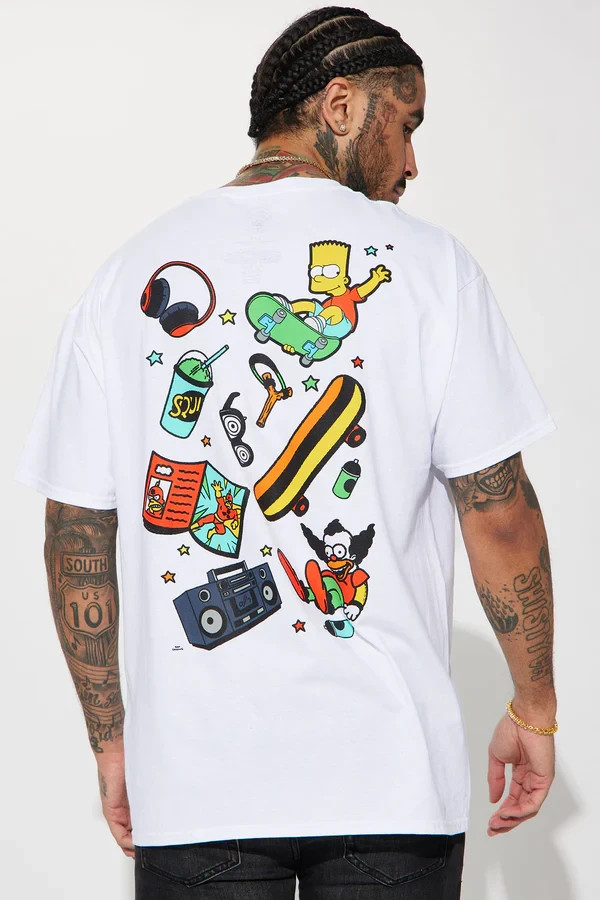 The Simpsons Mens Bart Simpson & Krusty The Clown Icons White Shirt NWT S-3XL