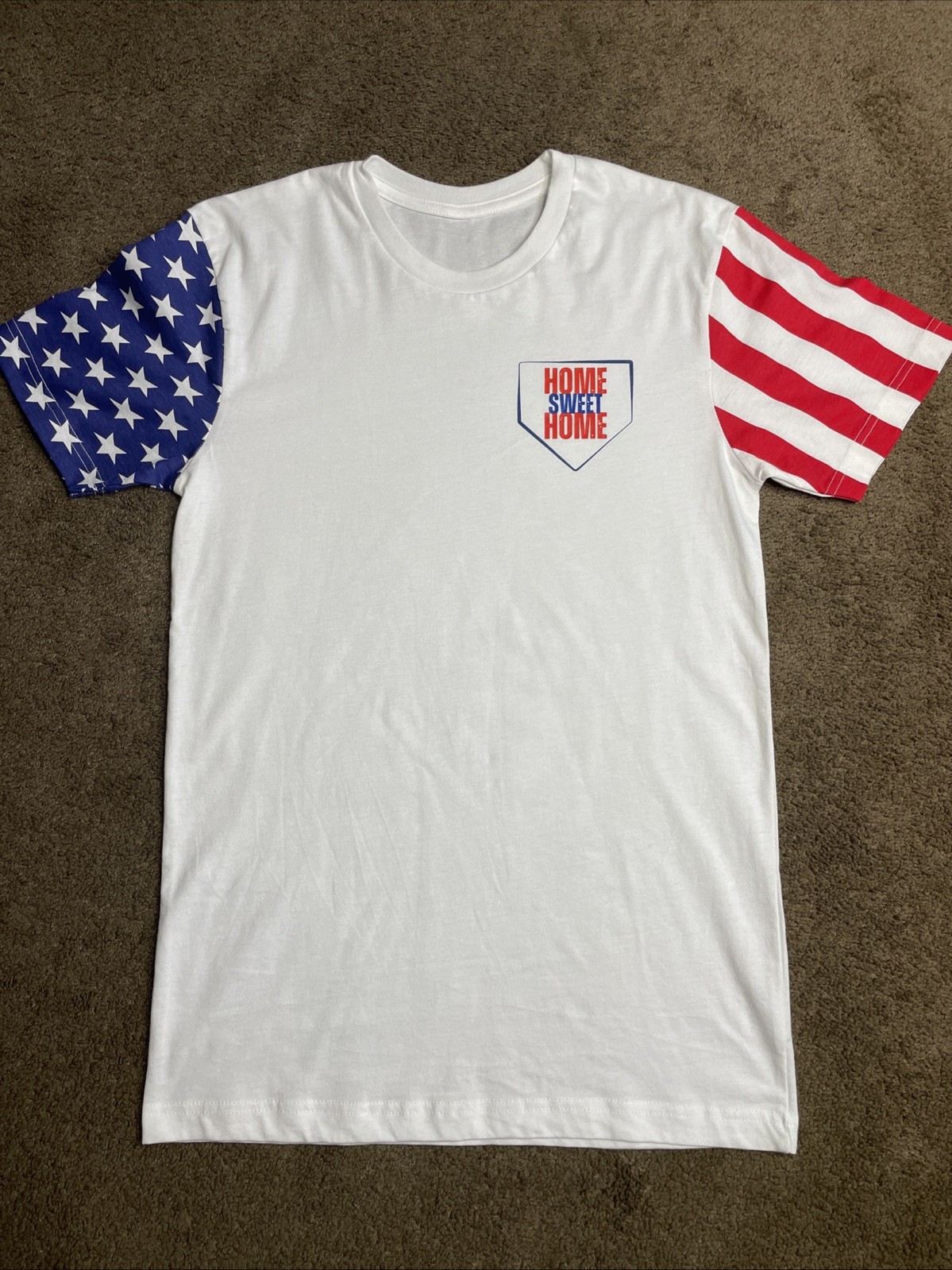 T Shirt Home Sweet Home Size M Unisex Color White With Stars And Stripes Sleeves