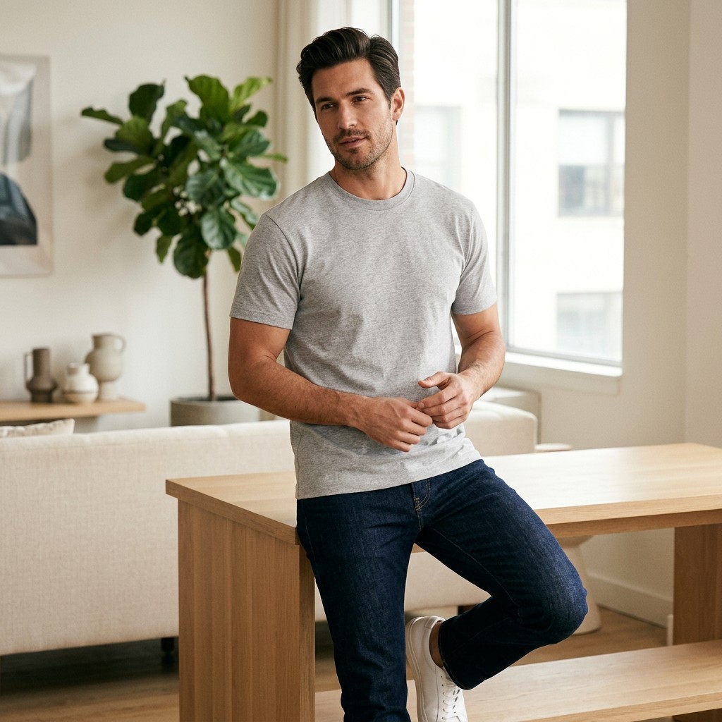 Mens Plain Blank T-Shirt Bundle Premium Casual Basic Crew Neck Tee Lot 4-Pack