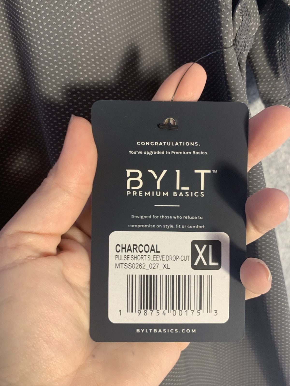 BYLT Premium Basics Pulse Short Sleeve Drop-Cut Shirt Charcoal Mens XL, Athletic