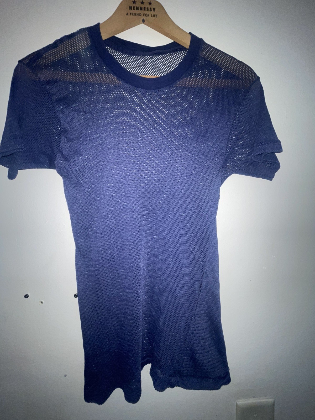 Vintage 70s 5050 Brand Mesh T-Shirt USA Blue M Beach Sheer See Thru