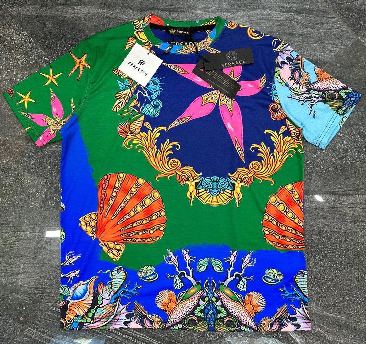 Men&rsquo;s Versace Sea Life Multicolor Graphic Print Crew Neck USA Size 3XL