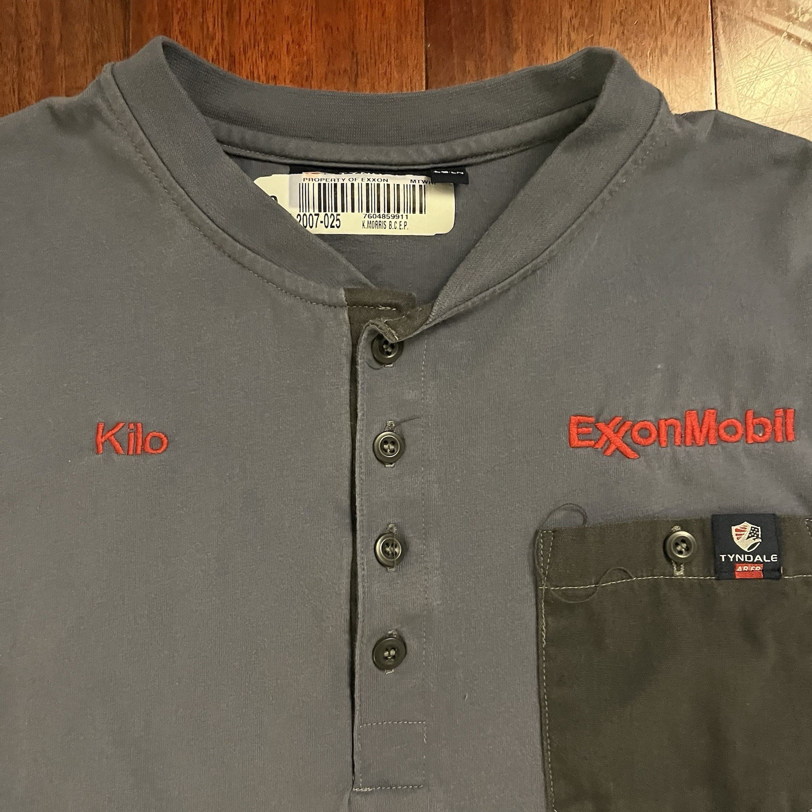 Tyndale FR Shirt Large Henley Blue Fire Resistant Work Button Long Sleeve Exxon