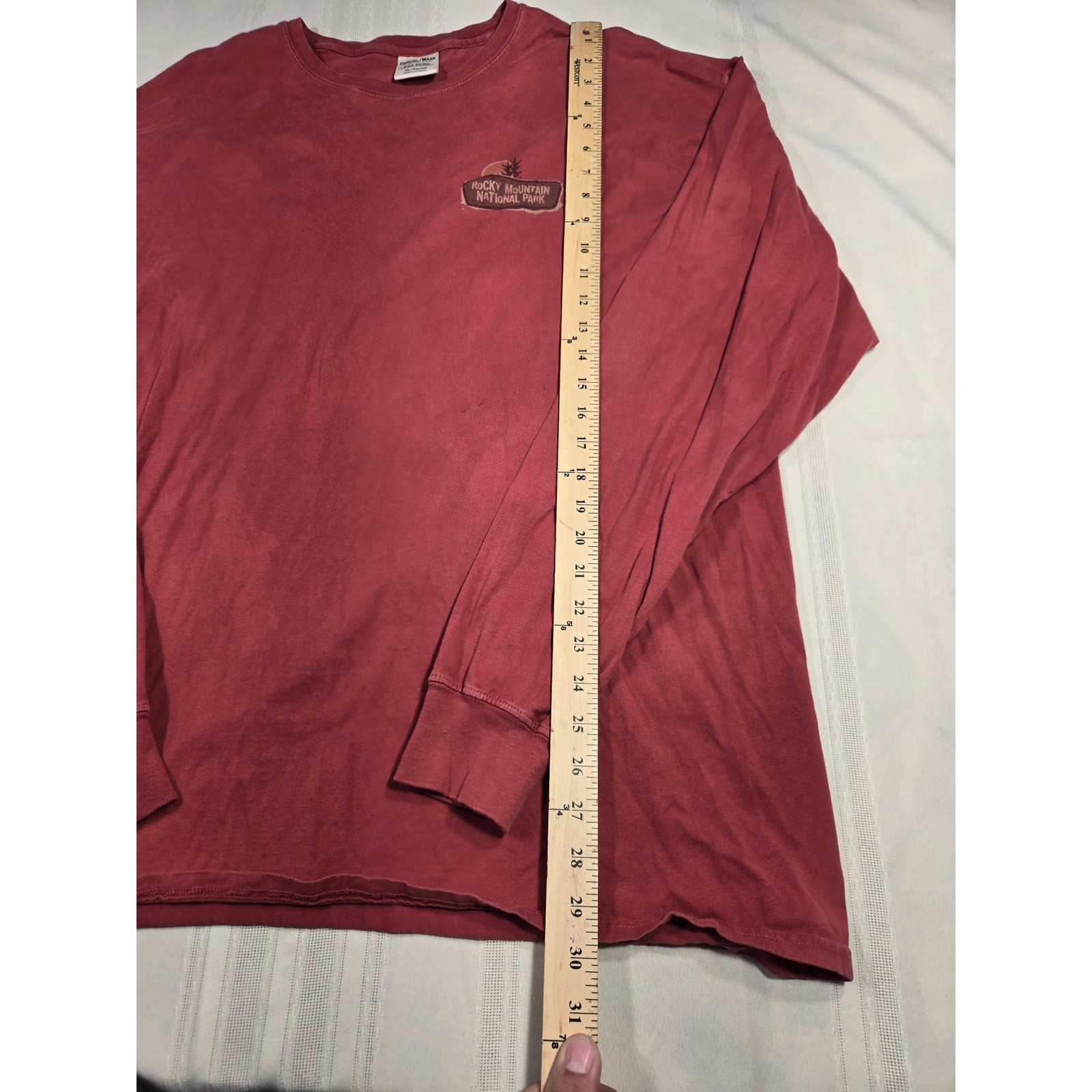 ComfortWash Rocky Mountain National Park Long Sleeve T-Shirt Red XL Cotton