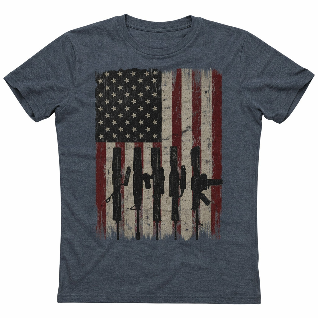 American Flag Rifle, Patriotic Gun, USA Second Amendment Graphic Unisex T-shirt