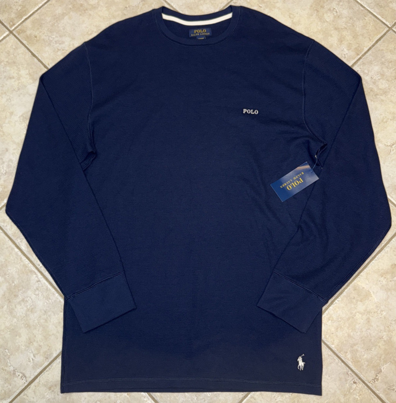 Polo Ralph Lauren Crew Neck Waffle Knit Sleep Shirt Mens XLT Navy w/ Pony NWT