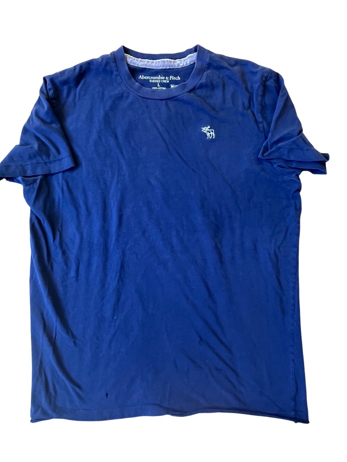 Abercrombie & Fitch VTG Sueded Crew Muscle T-Shirt Mens Large Blue Embroidered