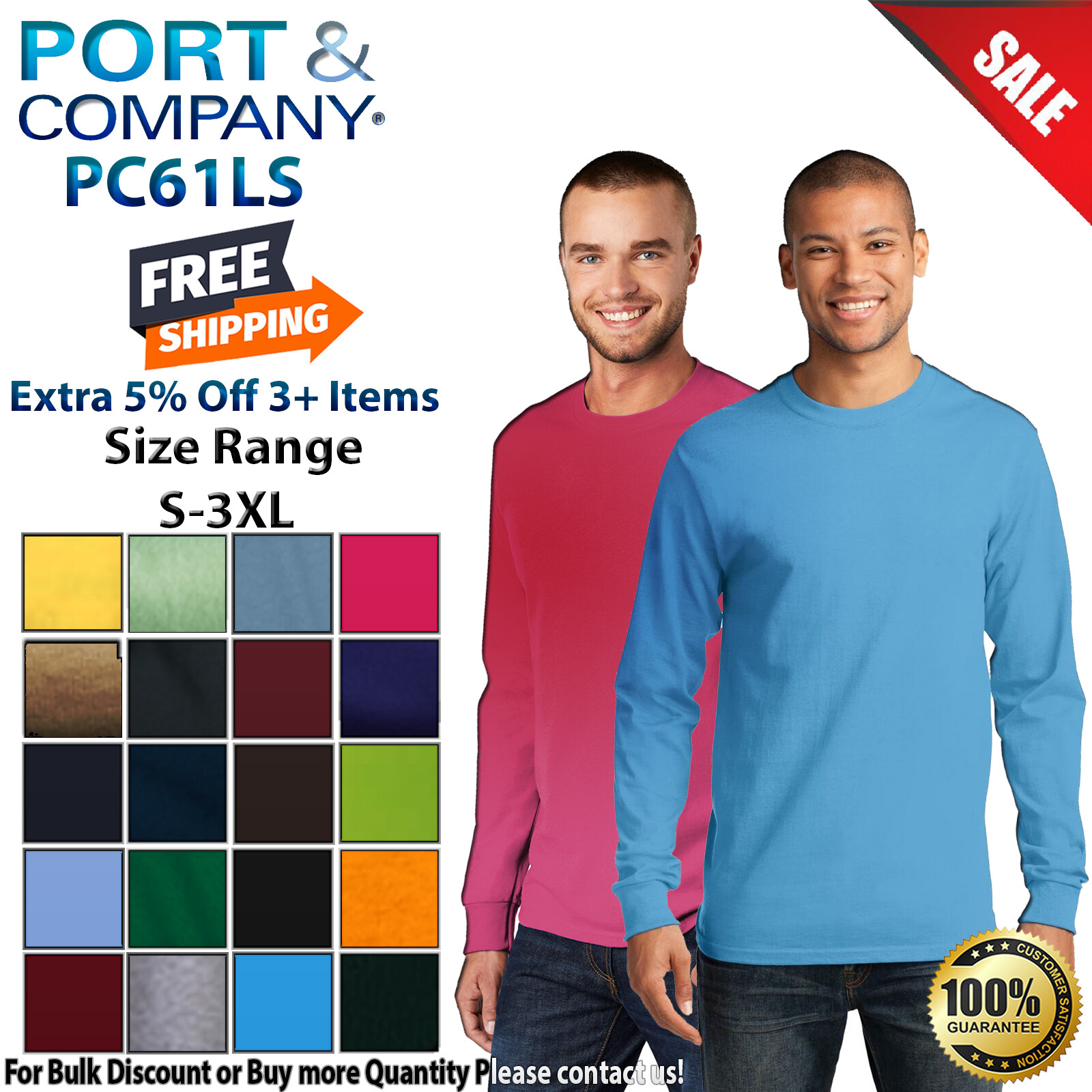 Port & Company PC61LS Mens Long Sleeve Essential Crew Neck Stylish T-Shirt