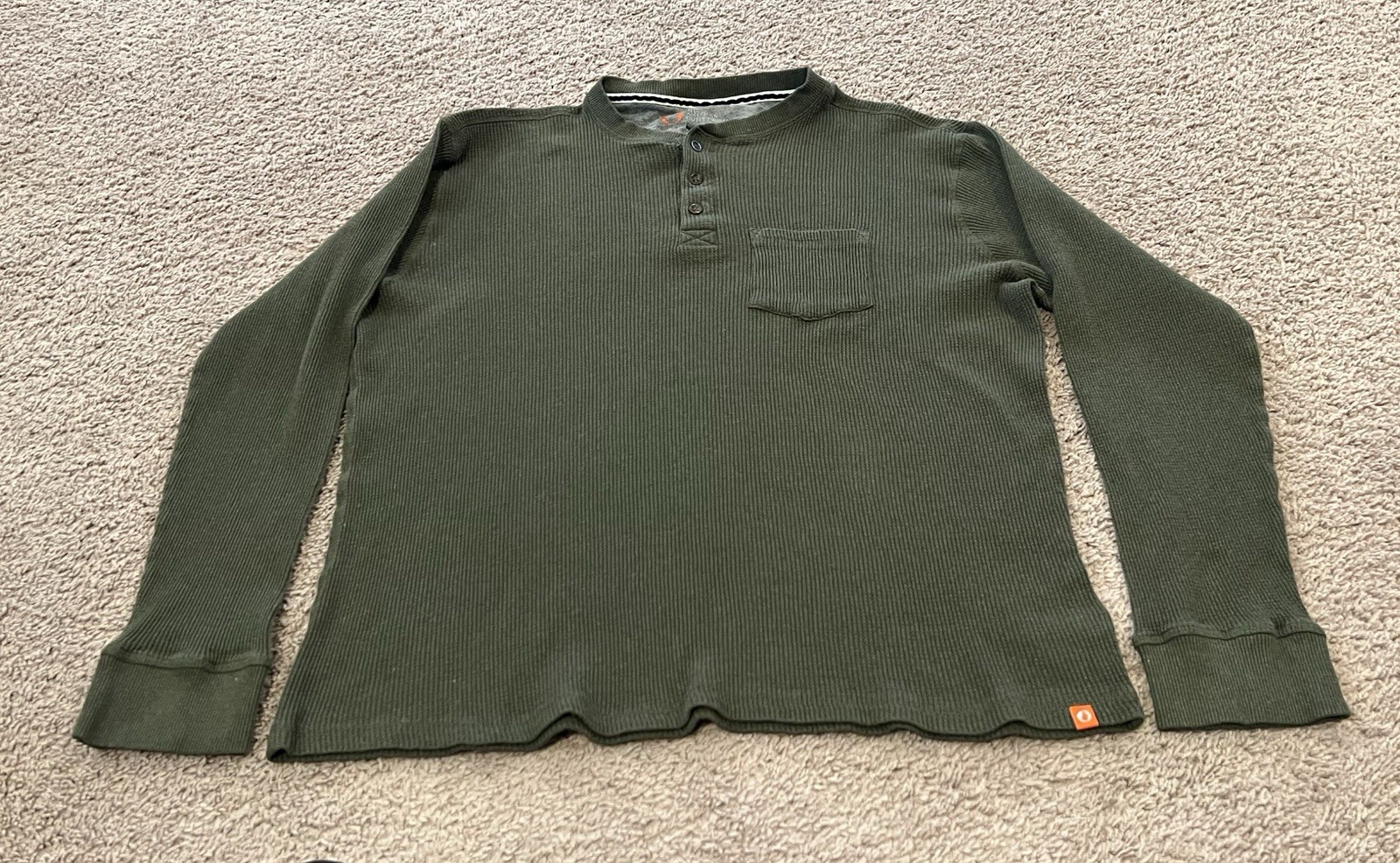 American Outdoorsman Mens XXL Waffle Knit Thermal Henley Shirt Green Long Sleeve