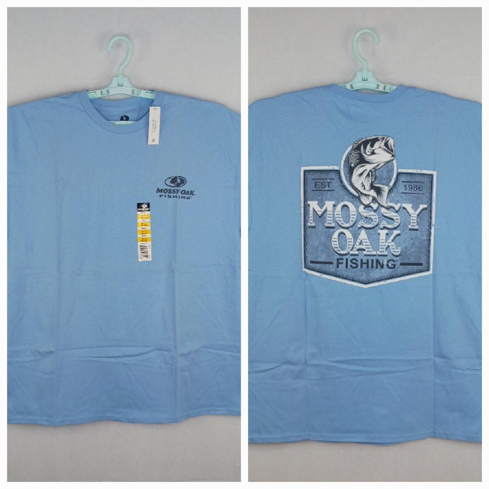 Mossy Oak Men&rsquo;s Fishing T-Shirt Outdoors Sportsman Lightblue 2XL 50-52 summer