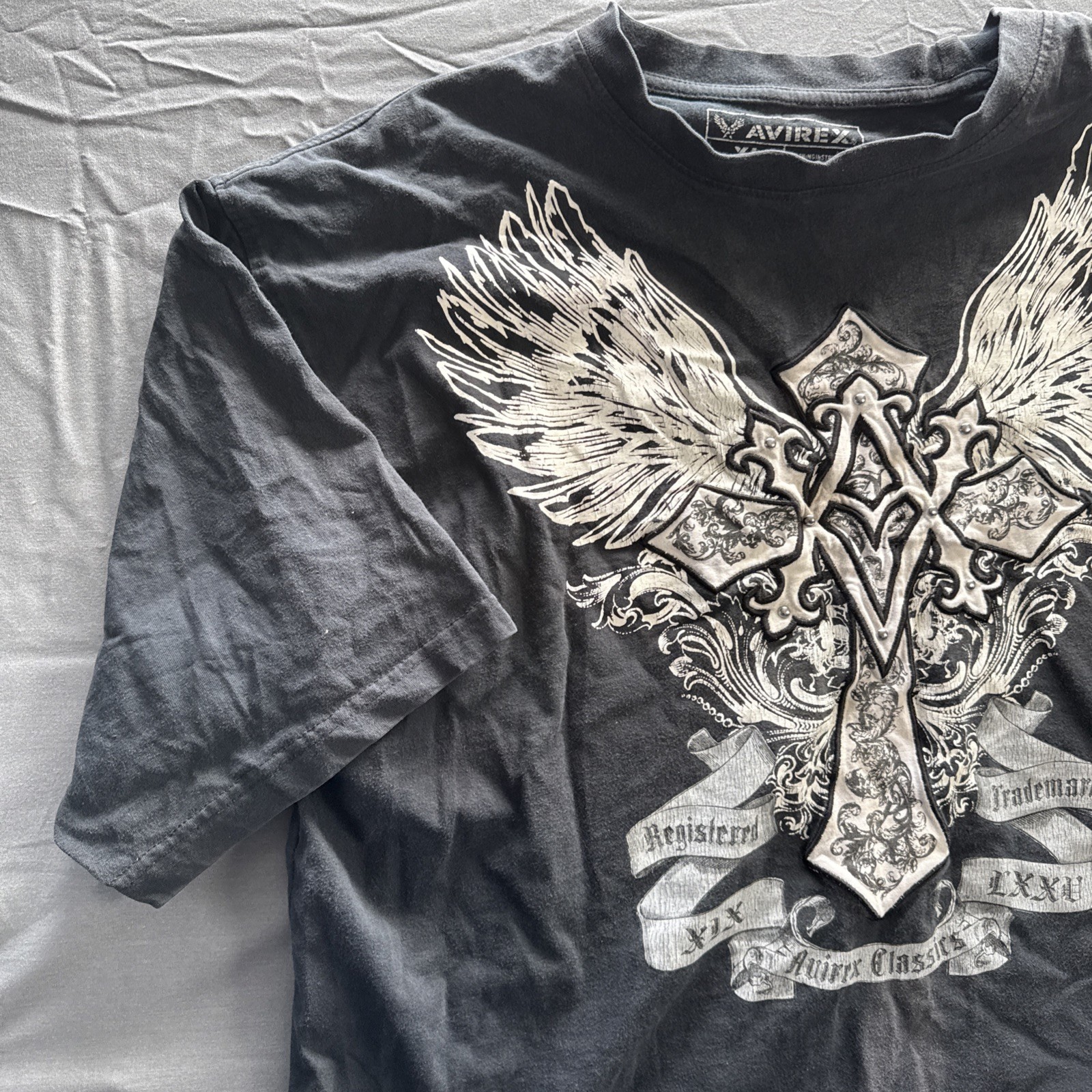 Vintage Avirex Shirt, Men&rsquo;s XL ,Cross W/ Wings, Heavy Weight, Tee Y2K, Black