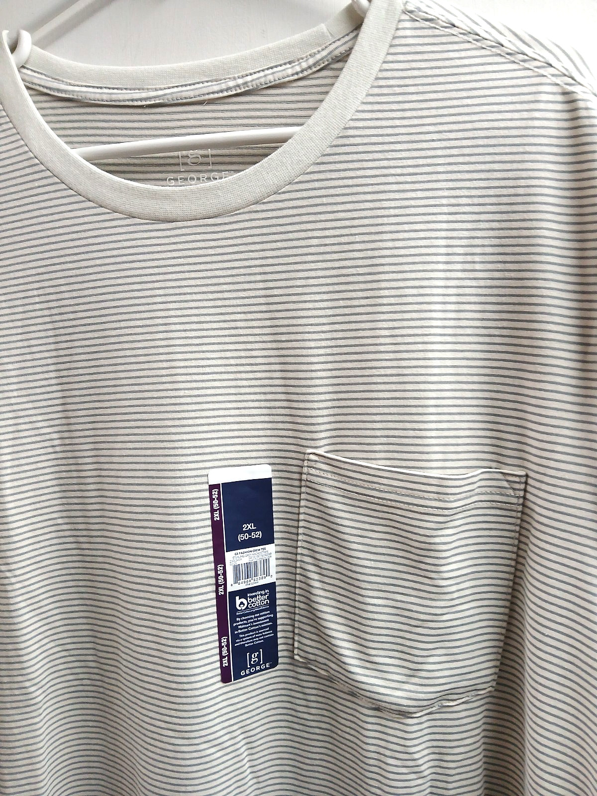 GEORGE MENS 2XL 50-52 STERLING GREY CREW POCKET TEE SHORT SLEEVE MICROSTRIPE