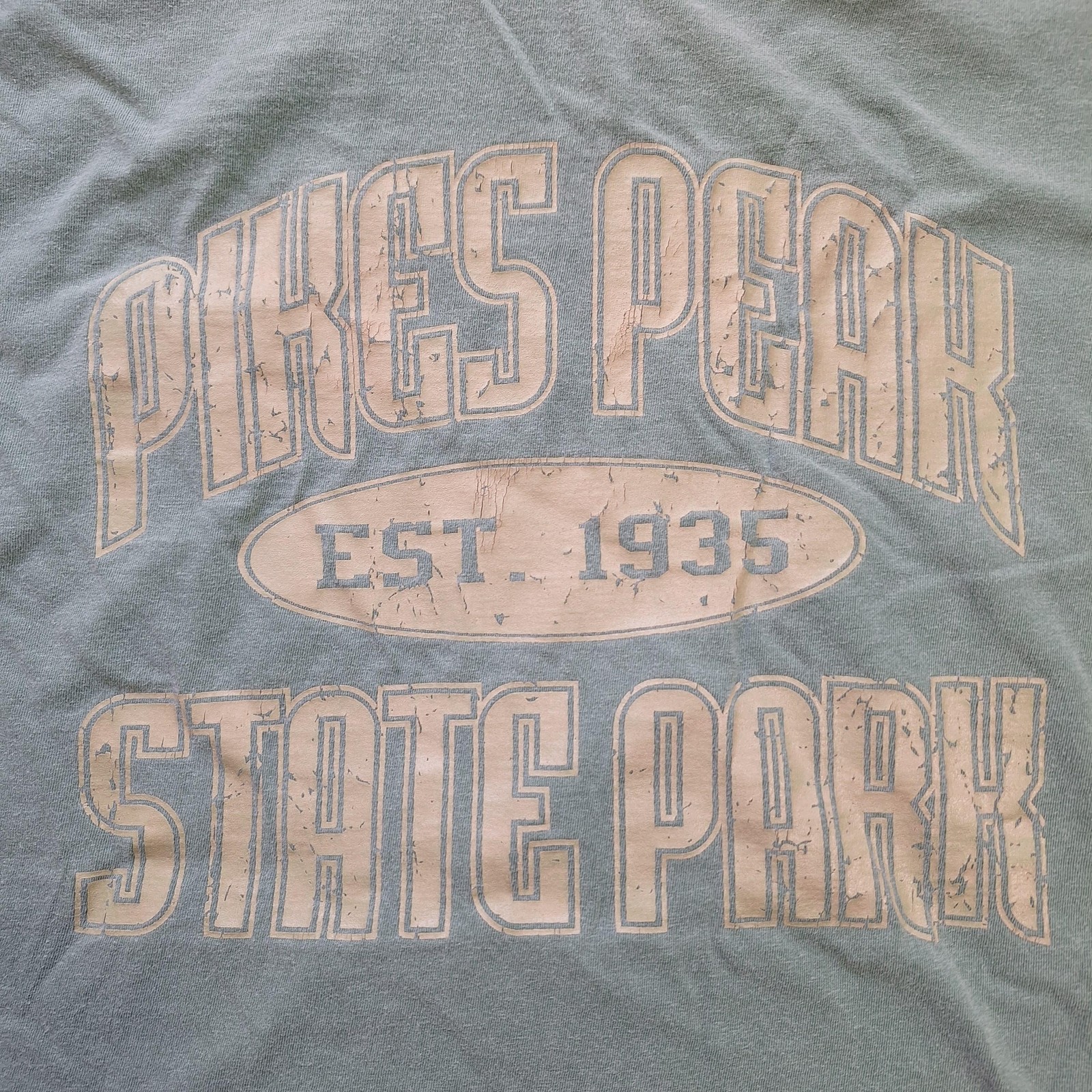 Pikes Peak State Park Shirt Mens Large Green Iowa Hiking Graphic Distressed