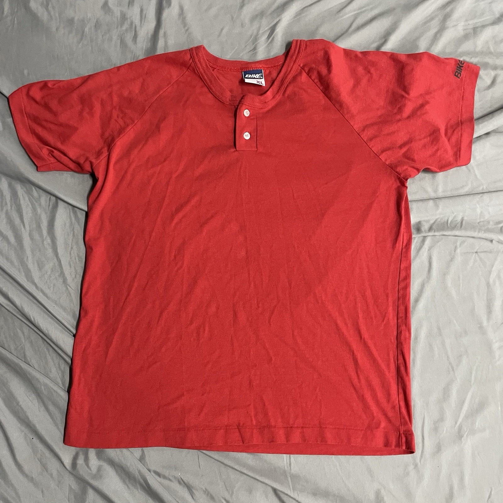 Vintage 90s Bike Blank Henley Button Red T Shirt Sz XL Made In USA Single Stitch