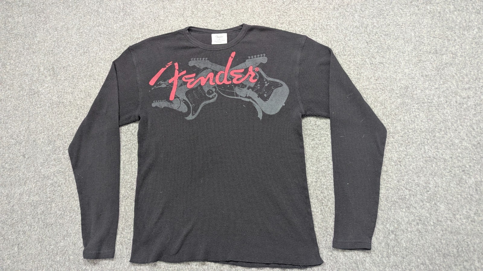Fender Thermal Shirt Mens M Black Cotton Y2K Graphic Long Sleeve Guitar Rock *