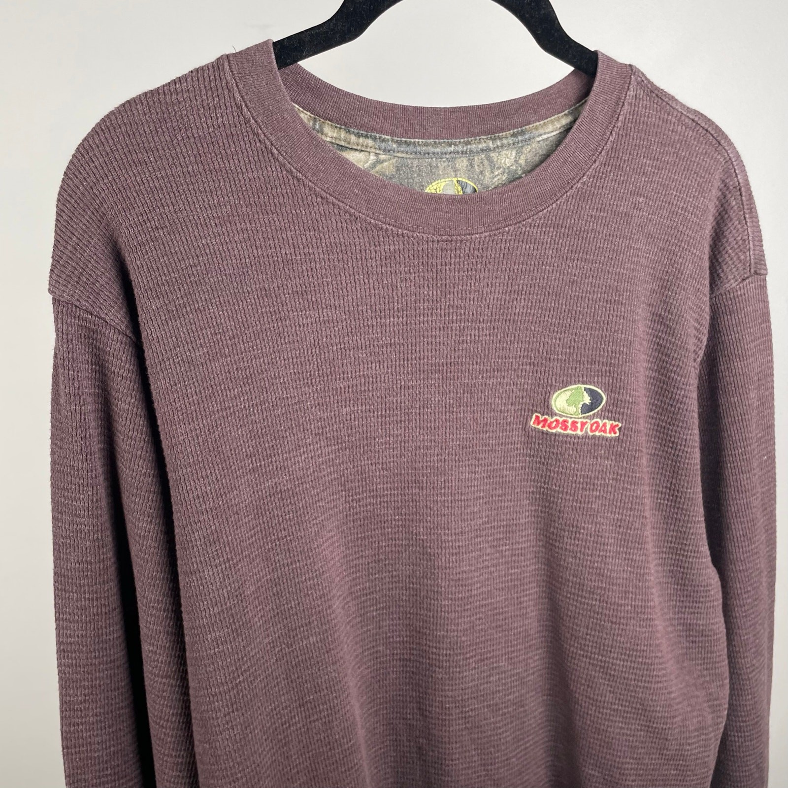 Mossy Oak Thermal Shirt Mens Medium Brown Waffle Knit Long Sleeve Outdoors Tee