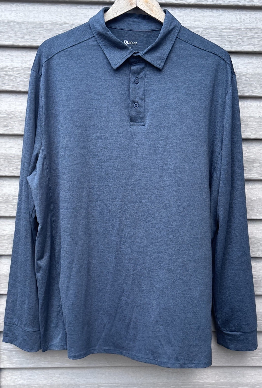 Quince Men&rsquo;s Flowknit Breeze Performance Long Sleeve Polo Navy Blue XL Casual