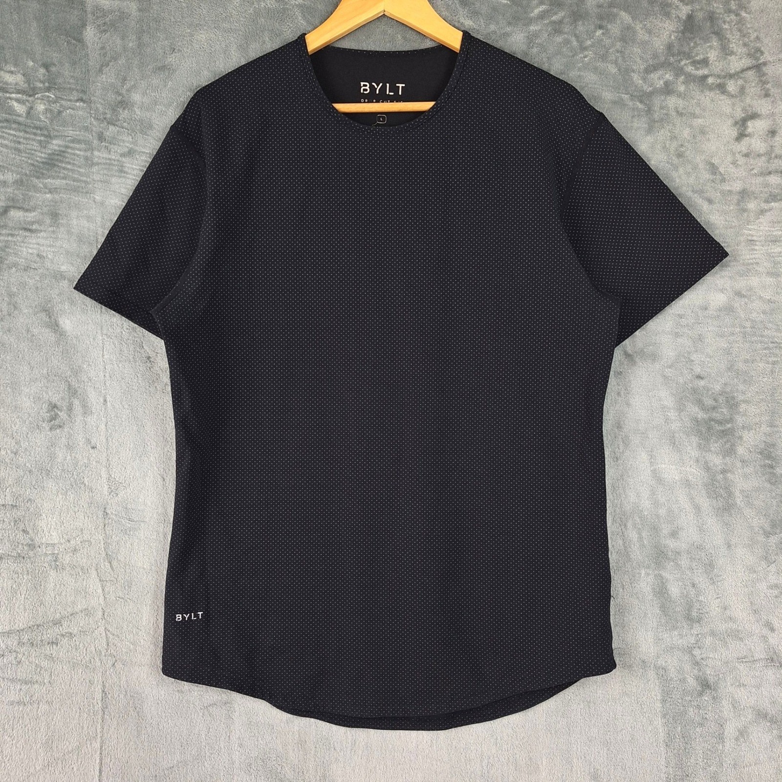 Bylt Shirt Mens Large Black Drop Cut Lux Short Sleeve Casual Polka Dot Stretch