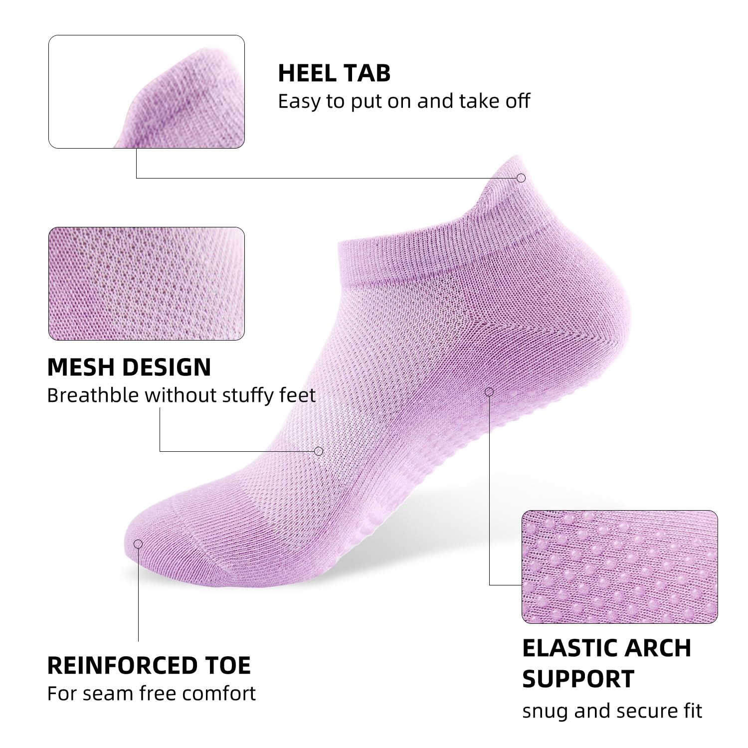 4 Pairs Grip Socks Pilates Socks for Women Non Slip Yoga Athletic for Barre T…