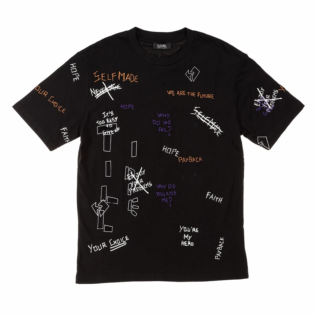 SELF MADE SCREEN PRINT AND EMBROIDERY T SHIRT-BLACK.