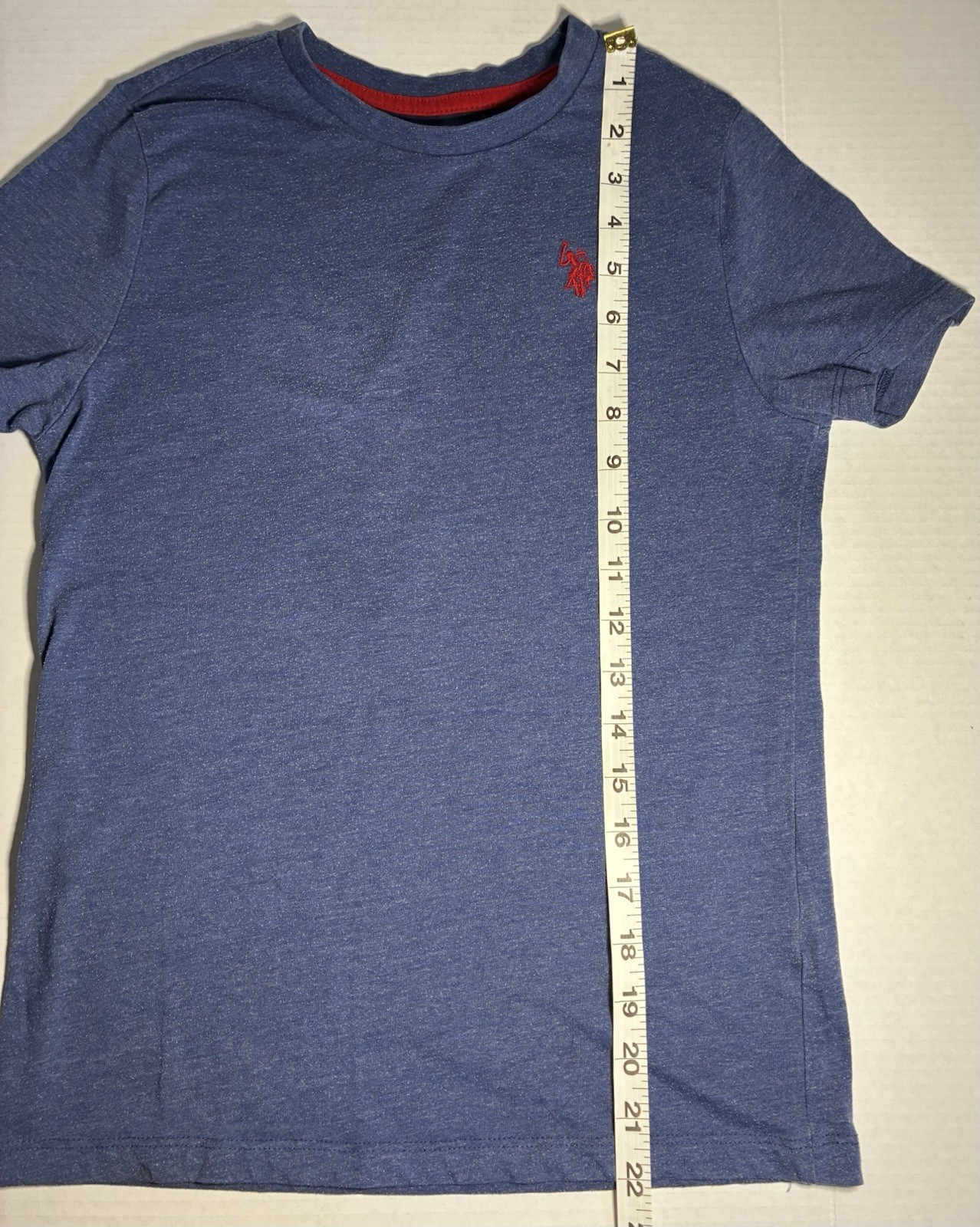U.S. Polo Assn. Blue Solid Embroidered Logo Tee Cotton Blend Teen L (10-12)