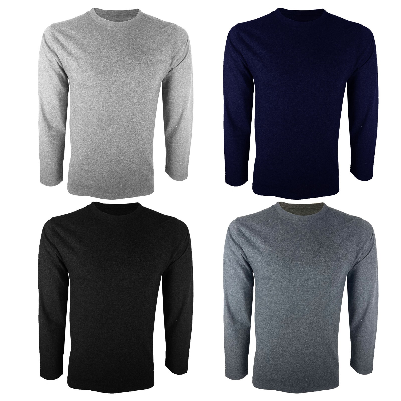 PACK OF 2 x Mens T Shirts Crew Neck Long Sleeve Plain Tee Shirt
