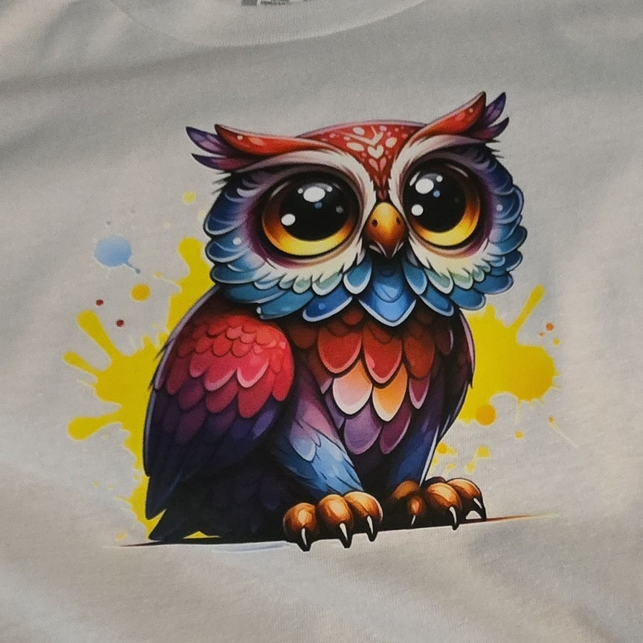 Bella + Canvas Men&rsquo;s S White Crew Neck Short Sleeve Cotton Owl Graphic T-Shirt