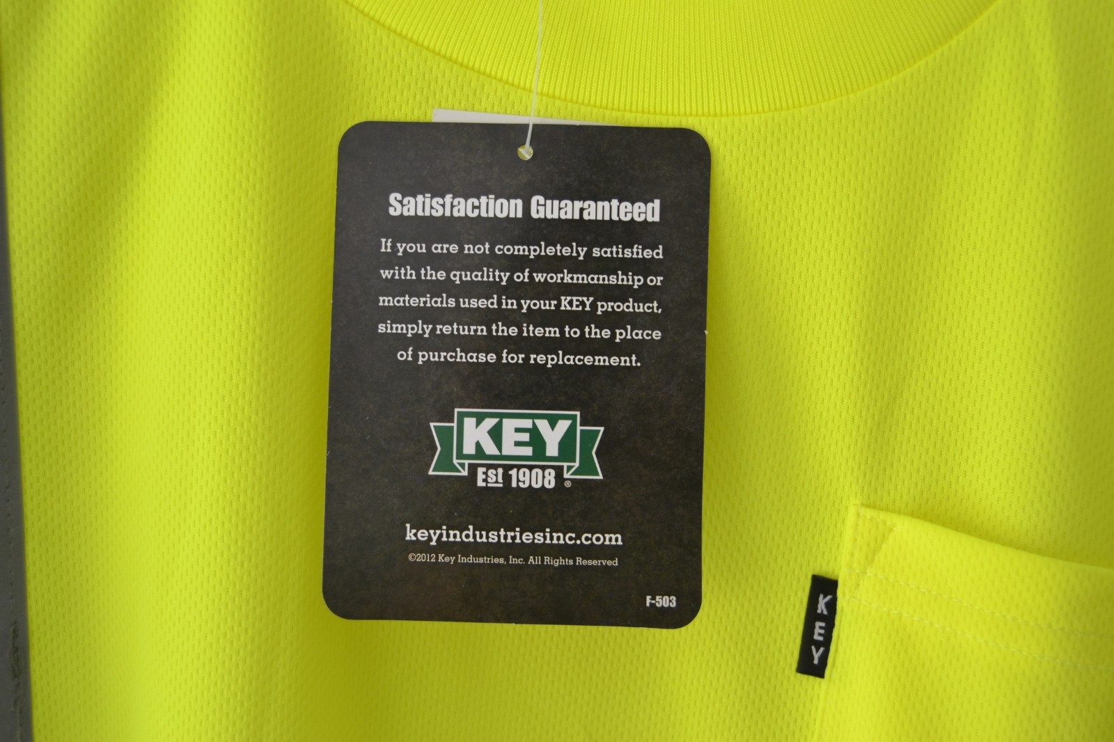 Key Apparel ANSI II Class 3 Hi-Visibility Pocket T-Shirt Hi-Vis Yellow Sz XLR