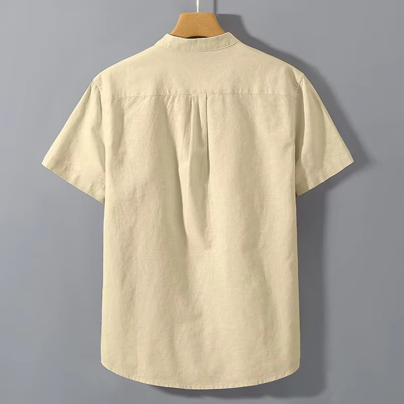Men&rsquo;s Breathable Cotton Stand Collar T-Shirt Summer Casual Loose Fit Top Outfits