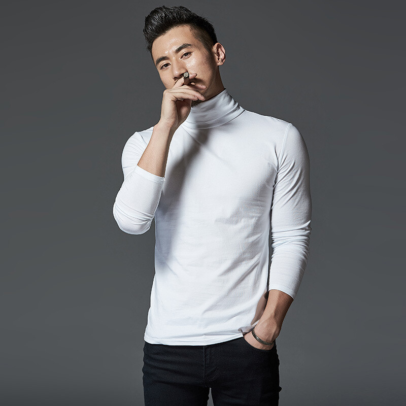 Spring and Autumn Men&rsquo;s Thin Solid Color Half Turtleneck Long Sleeve T-Shirts
