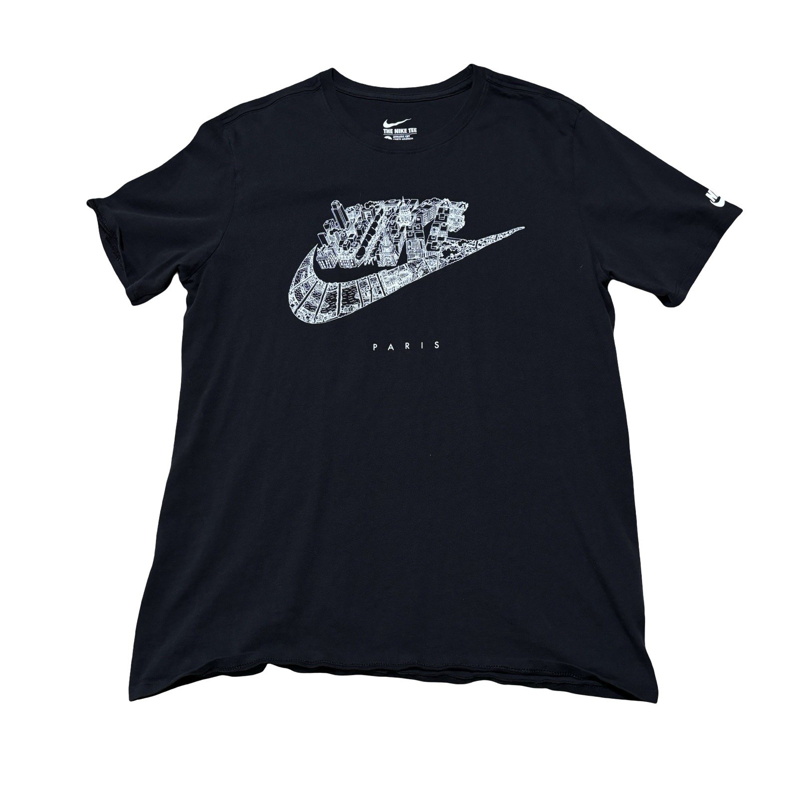 Nike Men&rsquo;s Paris France City Skyline Logo T Shirt Black Size Large 21 x 28
