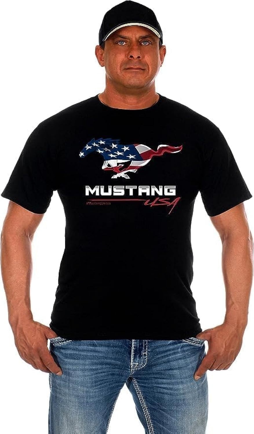 JH Design Men&rsquo;s Ford Mustang USA T-Shirt Short Sleeve Crew Neck Shirt