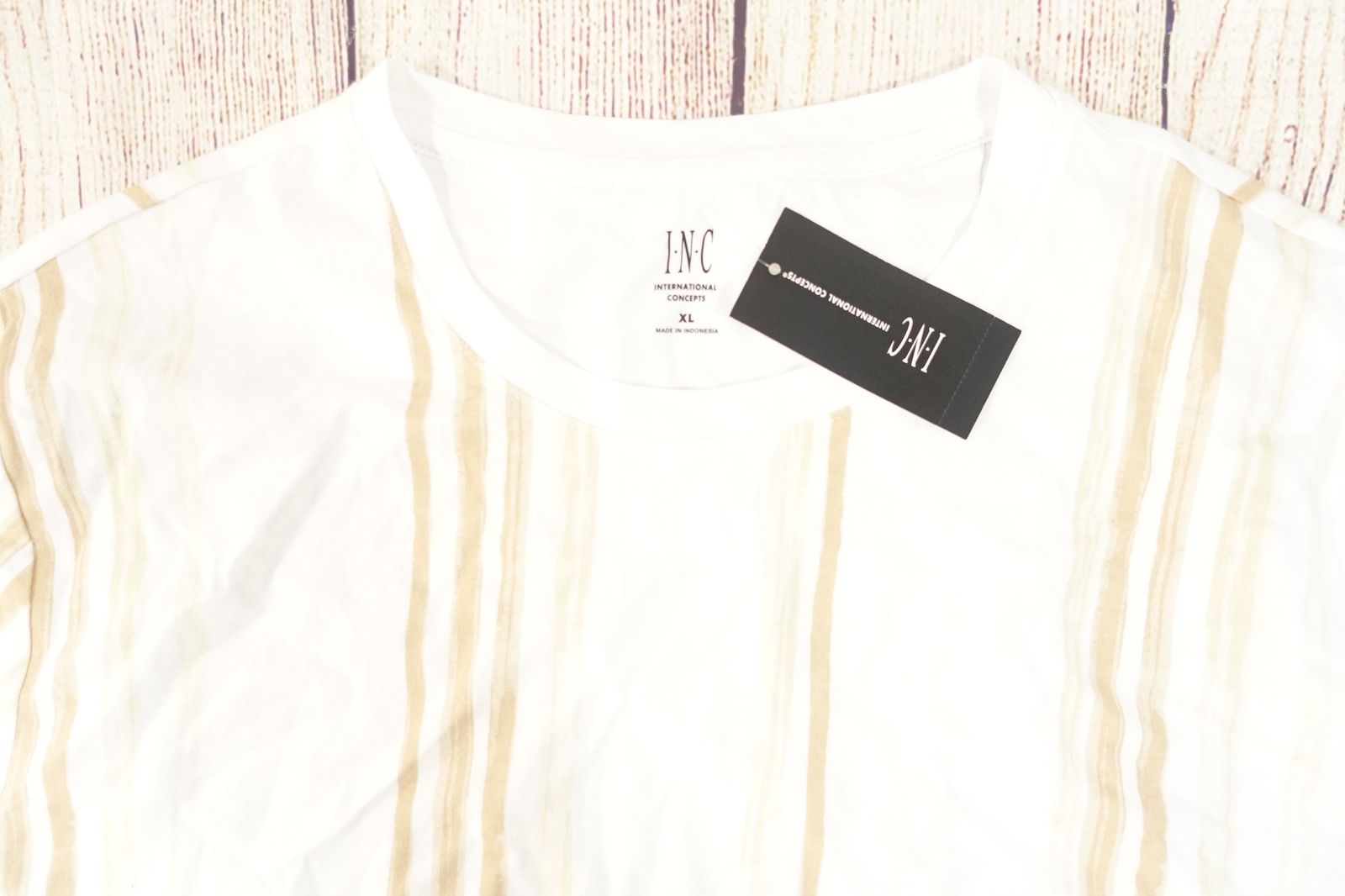 INC INTERNATIONAL CONCEPTS STRIPED SAND BEIGE WHITE XL TEE TSHIRT MENS NWT NEW