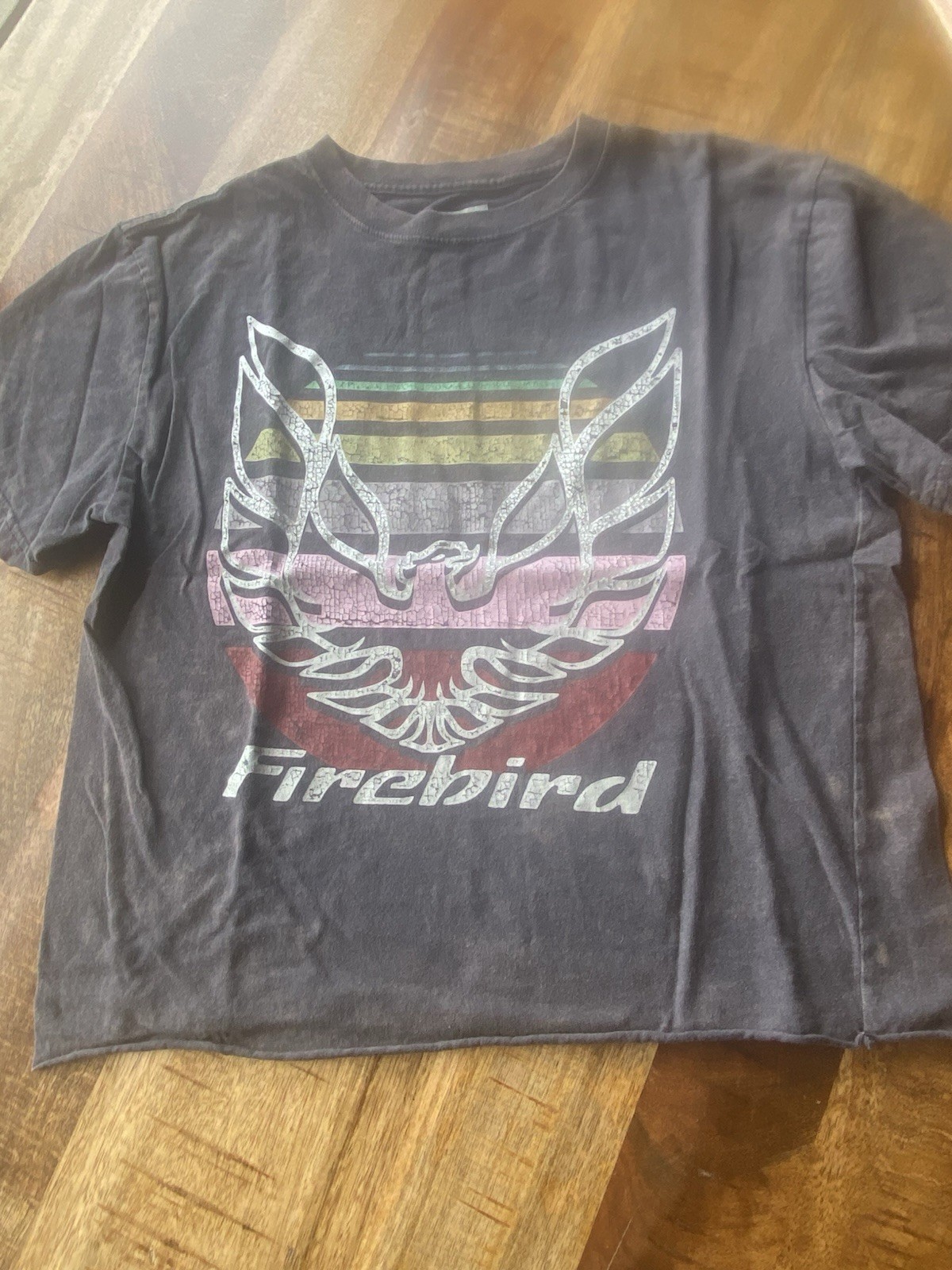 GM General Motors Official T Shirt Pontiac Firebird Distressed Logo Gray Size M