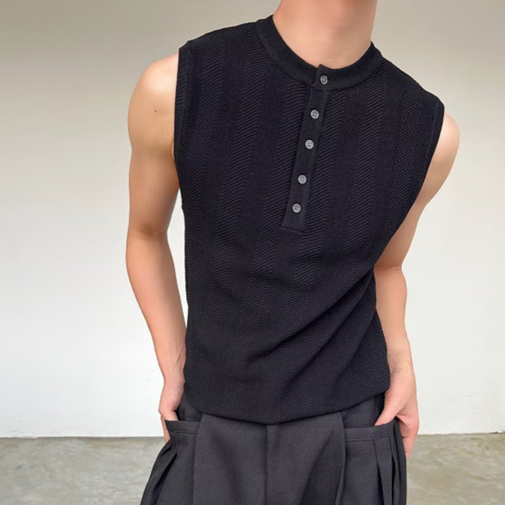 Men&rsquo;s Ribbed Vest Sleeveless For Henry Collar Slim Fit Streetwear Sports Top