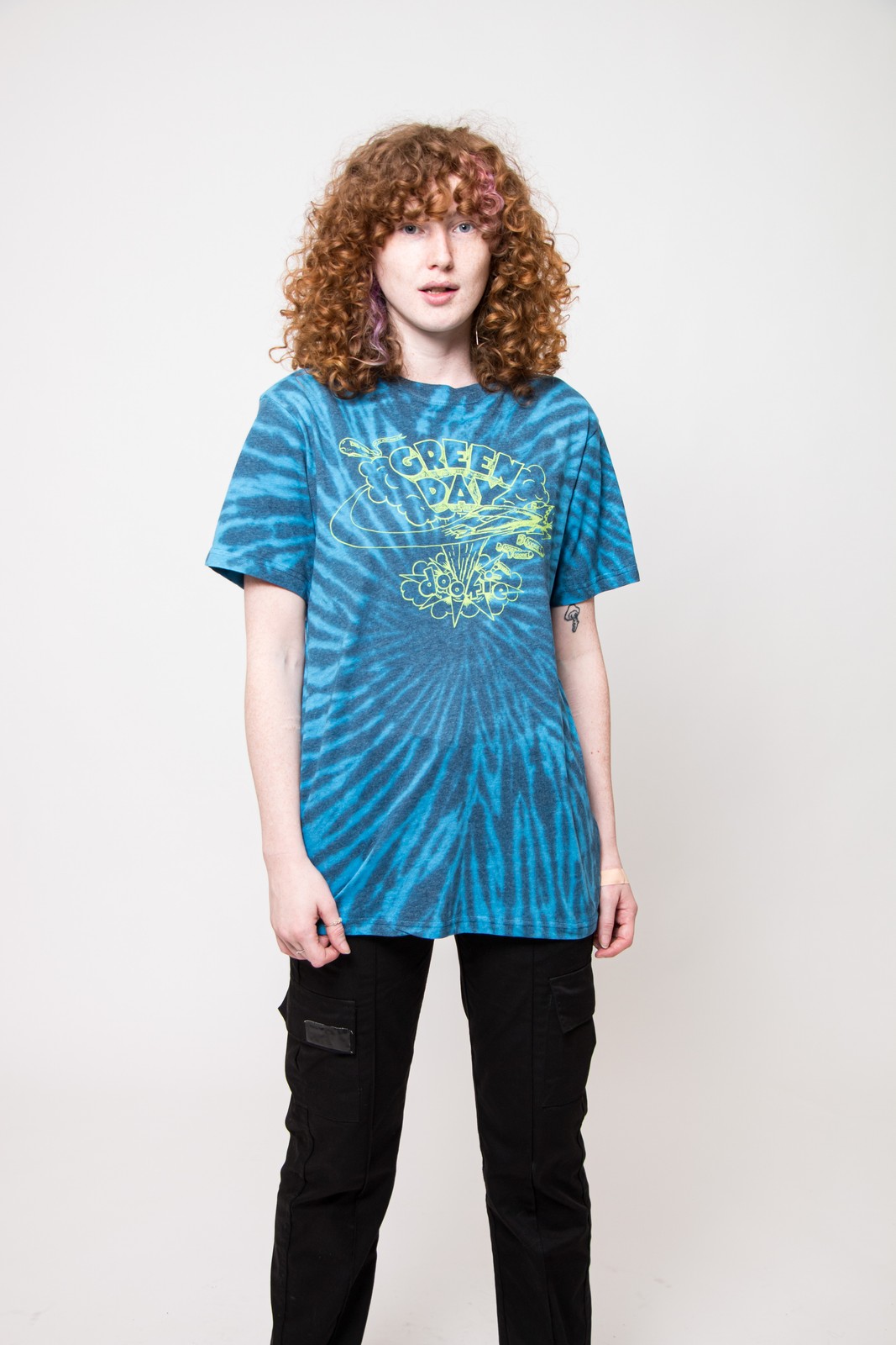Green Day T Shirt Dookie Line Art Band Logo new Official Unisex Tie Dye Blue