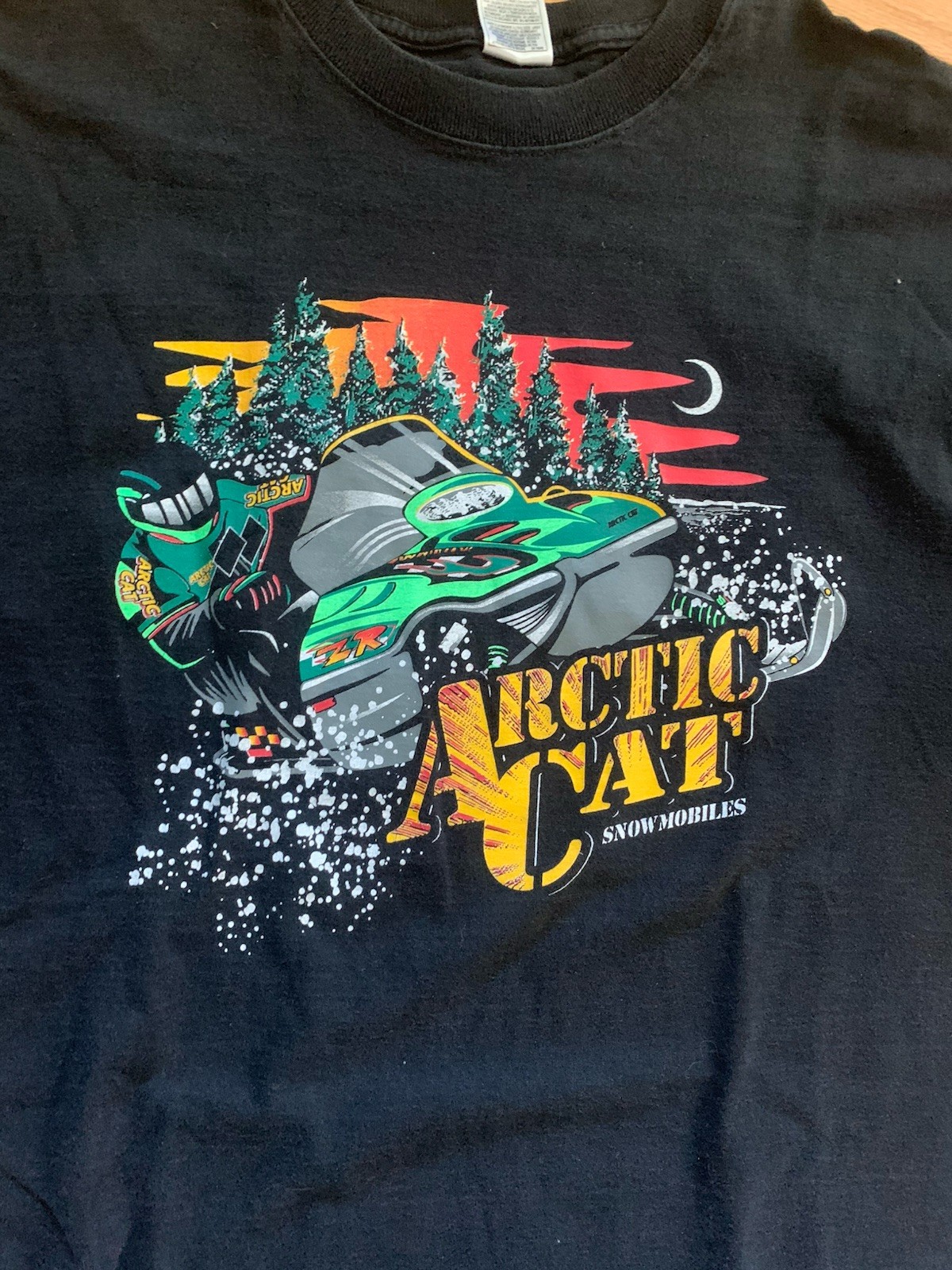 Vintage Arctic Cat Snowmobile T Shirt XL Black Neon Boston Sport Fruit Of loom