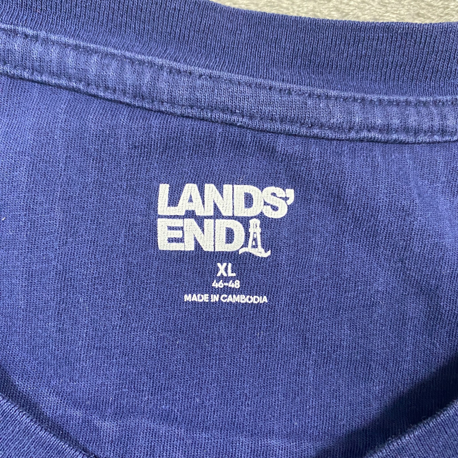 Lands&rsquo; End Henley Shirt Men&rsquo;s XL Navy Blue Long Sleeve Vertical Rib Knit Cotton