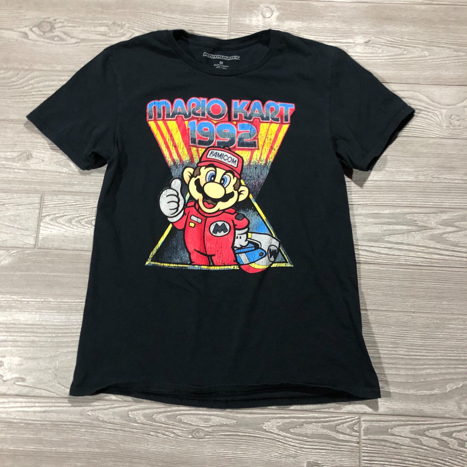 Mario Kart Shirt Adult M Black Short Sleeve Tee Retro Famicon Mens 0266