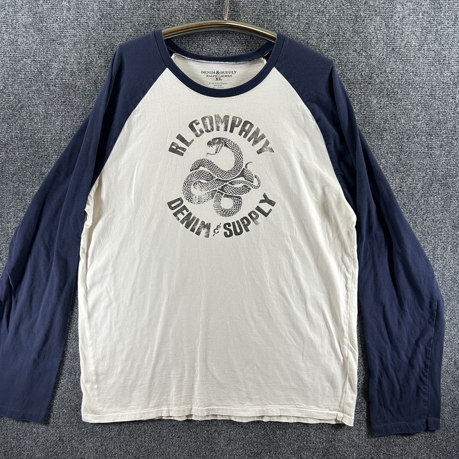 Ralph Lauren Denim & Supply Raglan Baseball Shirt Mens XL White Snakes Grunge