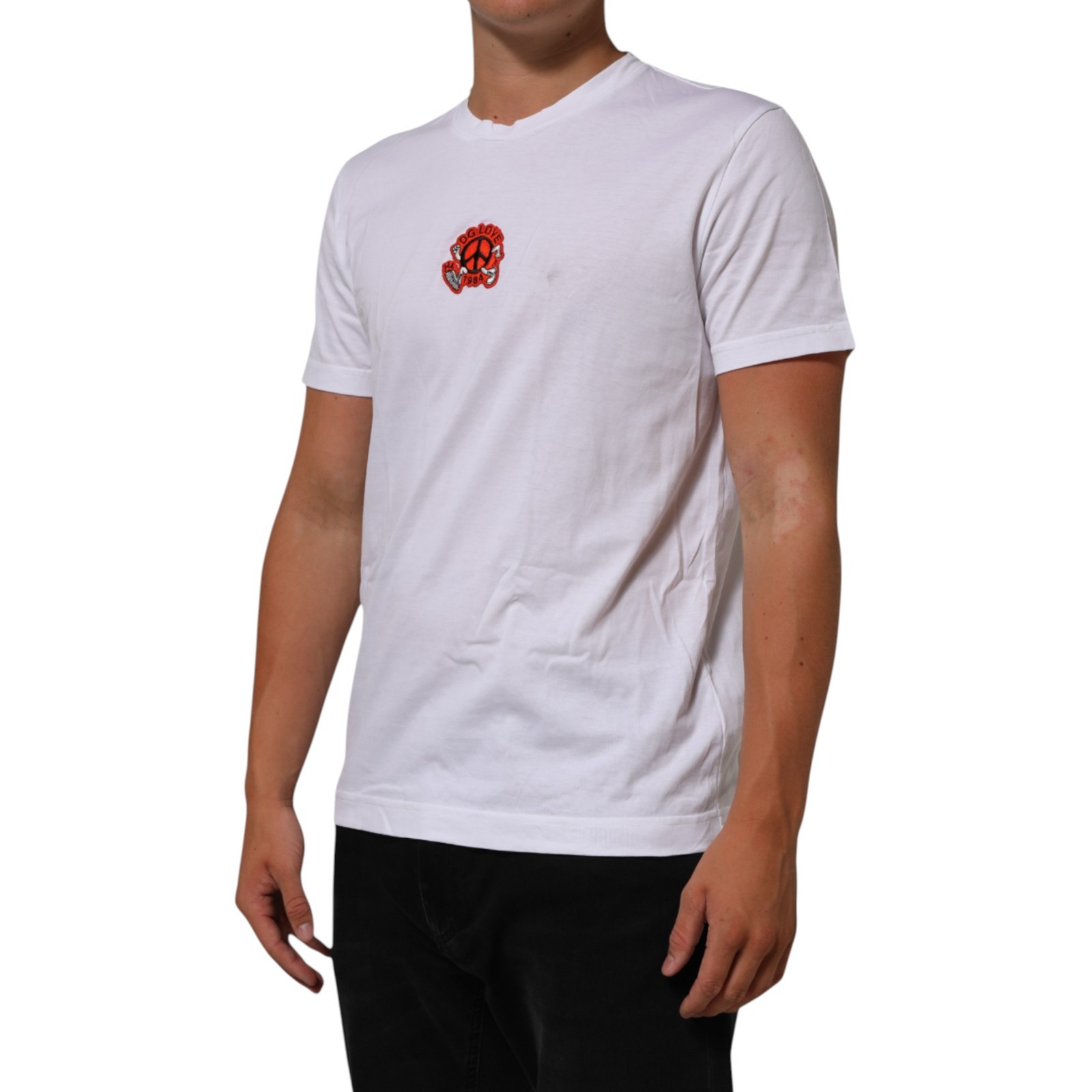 DOLCE & GABBANA T-shirt White Cotton DG Love Patch Crew Neck IT52/US42/XL 530usd