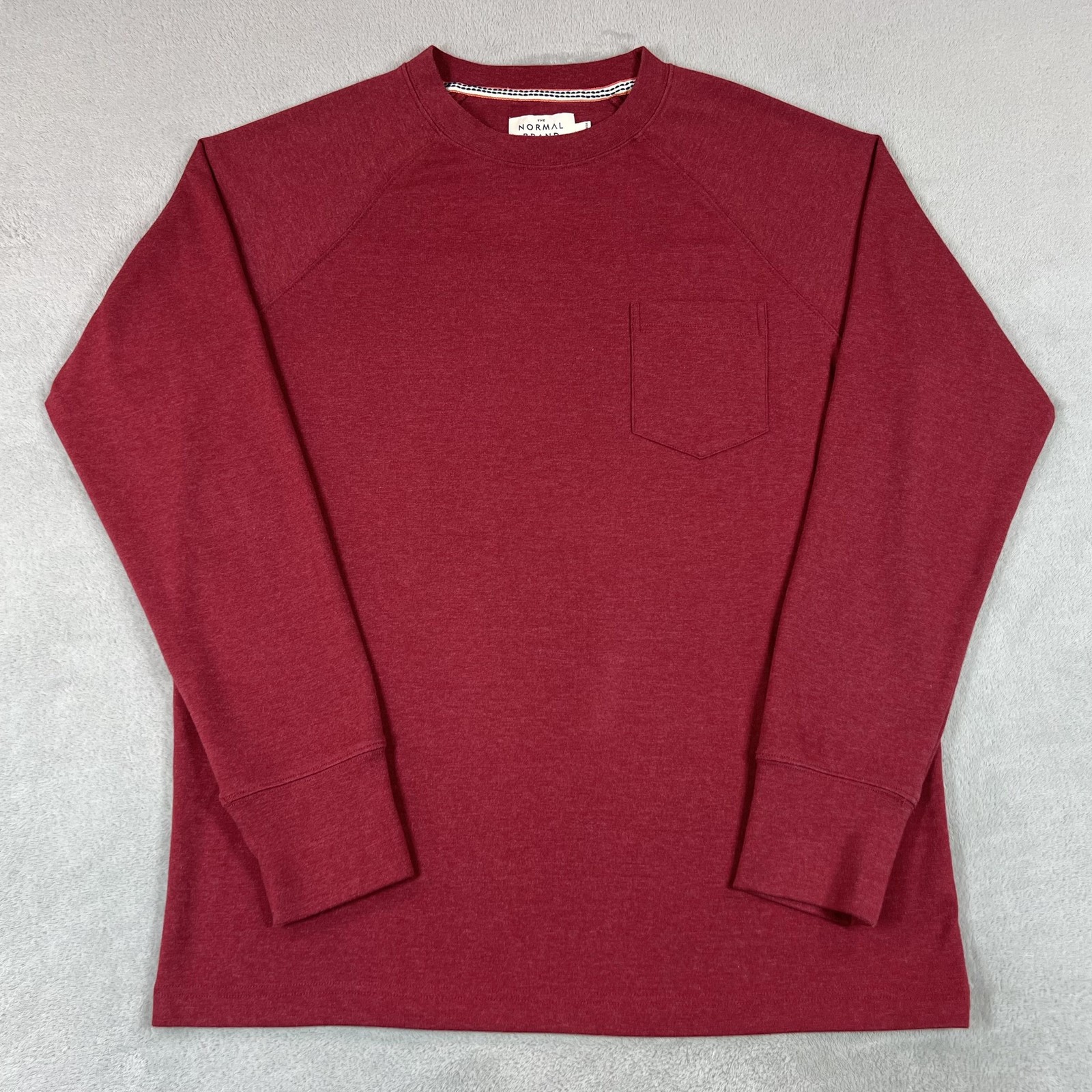 The Normal Brand Shirt Mens Large Red Crewneck Long Sleeve Chest Pocket Heavy